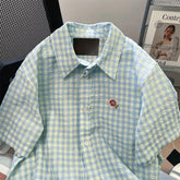 Short Sleeve Cute Little Floral Plaid Blouse Shirts